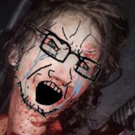 blood bloodshot_eyes crying glasses gore irl nsfw open_mouth soyjak stubble variant:soyak // 500x500 // 429.3KB