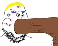 1488 aryan bbc black_eye blood blowjob blue_eyes celtic_cross crying gay hair nazism negro nsfw open_mouth penis pubic_hair sex soyjak stubble swastika testicles variant:gapejak vein veiny_cock white_supremacist yellow_hair // 1056x836 // 51.2KB