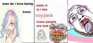 2soyjaks angry blood bloodshot_eyes clenched_teeth comic crying distorted flag glasses hair hanging mustache open_mouth purple_hair qa_(4chan) rope soyjak stubble subvariant:feralrage suicide text tongue tranny variant:bernd variant:feraljak yellow_teeth // 559x261 // 224.0KB