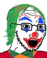 batman_(series) bowtie clothes dc_comics forehead_mark glasses green_hair hair joker_(2019) joker_(dc) makeup open_mouth soyjak stubble tv_(4chan) variant:soyak // 346x430 // 106.3KB