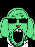 4chan central_intelligence_agency clothes dog ear glasses glowie glowing green open_mouth soyjak stubble suit sunglasses variant:markiplier_soyjak // 600x800 // 77.0KB