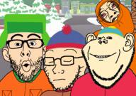 4soyjaks beanie bloodshot_eyes cartoon closed_mouth clothes crying ear frown glasses hat open_mouth rope smile south_park soyjak stubble suicide variant:bernd variant:impish_soyak_ears variant:nojak variant:soyak white_skin yellow_skin // 2222x1563 // 1.1MB