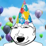 animated balloon ear excited eyelids glasses open_mouth party_hat smile soyjak stubble subvariant:massjak subvariant:wholesome_soyjak variant:gapejak // 360x360 // 1.5MB