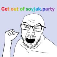 4chan angry arm get_out_of_qa glasses hand mustache open_mouth soyjak soyjak_party stubble text variant:feraljak // 1640x1640 // 95.6KB