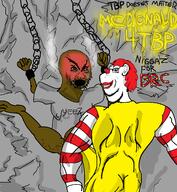 angry black_skin bloodshot_eyes blush chains creepy crying drawn_background evil fat naked nigger nsfw ronald_mcdonald side_profile slave smug stubble text variant:cryboy_soyjak variant:impish_soyak_ears // 4254x4616 // 5.5MB