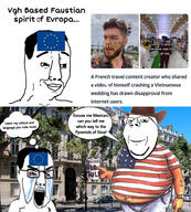 2soyjaks angry bloodshot_eyes closed_mouth clothes comic crying europe european_union fat flag:european_union flag:united_states france hair hat irl_background smile speech_bubble stubble subvariant:wholesome_soyjak text thought_bubble united_states variant:chudjak variant:gapejak // 2558x2838 // 1.3MB