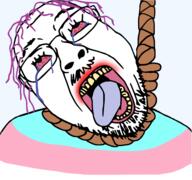 crying dead flag glasses hair hanging mustache open_mouth purple_hair rope soyjak stubble suicide template tongue tranny variant:bernd yellow_teeth // 4800x4492 // 2.8MB