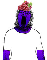 arm beard clothes flavored food foodjak fruit glasses gradient grape hat looking_down mustache open_mouth purple_skin soyjak tshirt variant:ignatius // 667x836 // 173.9KB