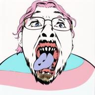 ai_generated blue_eyes clothes flag glasses lipstick open_mouth soyjak stubble teeth tongue tranny variant:bernd // 640x640 // 465.3KB