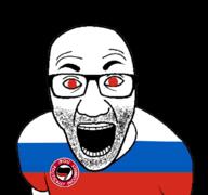 antifa clothes country flag glasses open_mouth pol_(4chan) red_eyes russia russo_ukrainian_war soyjak stubble tshirt variant:el_perro_rabioso // 1024x960 // 323.8KB