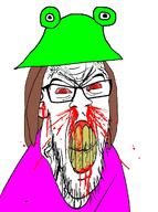 angry blood bloodshot_eyes clenched_teeth clothes cracked_teeth froge glasses hair hat nosebleed soyjak stubble subvariant:feralrage variant:feraljak yellow_teeth // 895x1200 // 350.4KB