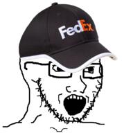 cap clothes fedex glasses hat open_mouth soyjak stubble variant:soyak // 840x838 // 324.8KB