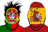 2soyjaks are_you_soying_what_im_soying country flag flag:portugal flag:spain glasses hair looking_at_each_other portugal portuguese smirk soyjak spain stubble subvariant:wholesome_soyjak variant:gapejak variant:markiplier_soyjak // 1200x800 // 276.0KB