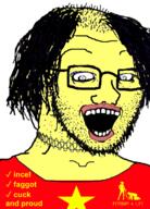 asian bant_(4chan) country crazed cuck femdom femdomcuck flag glasses hair incel open_mouth small_eyes soyjak stubble variant:soyak vietnam vietnamese yellow_skin // 529x737 // 256.7KB