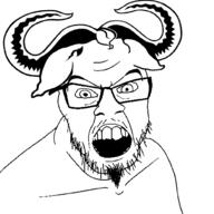 angry animal ear glasses gnu horn open_mouth operating_system soyjak stubble variant:feraljak // 1500x1500 // 128.8KB