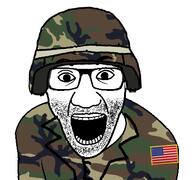 arm camouflage clothes glasses hat helmet m81 military open_mouth soyjak stubble united_states variant:el_perro_rabioso woodland // 427x400 // 71.0KB