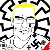 aryan blue_eyes celtic chud closed_mouth clothes ear glasses hair kolovrat nazism orthodox orthodox_cross redraw sonnenrad soyjak swastika totenkopf variant:unknown yellow_hair // 1000x1000 // 294.0KB