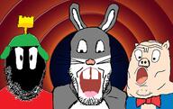 3soyjaks animal_ears black_skin buck_teeth cartoon ear helmet looney_tunes no_mouth open_mouth rabbit rabbit_ears roman_legionary_helmet soyjak soyjak_trio stubble variant:gapejak variant:markiplier_soyjak variant:tony_soprano_soyjak // 1416x890 // 585.8KB