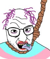 ack balding glasses hanging open_mouth pill purple_hair rope soyjak stubble suicide tongue tranny variant:snopesjak // 520x618 // 41.2KB