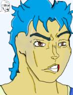 anime blue_hair brown_eyes clenched_teeth closed_mouth clothes glasses hair jojos_bizarre_adventure jonathan_joestar soy_parody soyjak stroke stubble variant:soyak white_skin // 600x776 // 289.7KB