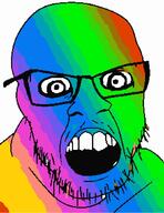 angry colorful crazed glasses open_mouth rainbow soyjak stubble variant:feraljak // 811x1049 // 132.1KB