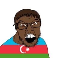 armenian brown_eyes brown_hair brown_skin clothes country flag glasses hair open_mouth soyjak stubble variant:feraljak // 1500x1500 // 42.0KB