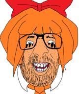 beard blue_eyes bow clothes glasses hair mymy necktie ongezellig orange_hair orange_skin smile soyjak variant:israeli_soyjak // 881x1049 // 175.7KB