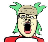 4chan anime clothes glasses green_hair hair open_mouth soyjak variant:a24_slowburn_soyjak white_skin yotsoyba // 794x687 // 97.8KB