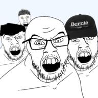 4soyjaks angry bernie_sanders cap clothes glasses hair hat mustache nose_piercing open_mouth soyjak stubble text variant:feraljak // 1500x1500 // 648.5KB