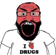 angry arm beard clothes drugs glasses heart i_love open_mouth red_skin soyjak subvariant:science_lover text tshirt variant:markiplier_soyjak // 226x223 // 20.3KB