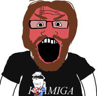 amiga angry arm beard brown_beard brown_eyebrows brown_hair closed_mouth clothes eric_schwartz eyelashes furry glasses hair hand holding_object open_mouth red_face sabrina_online sabrina_skunk skunk smile soyjak stubble subvariant:science_lover subvariant:wholesome_soyjak tshirt variant:gapejak variant:markiplier_soyjak white_hair // 800x789 // 211.9KB