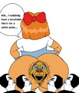 bowtie full_body hand janny multiple_soyjaks mymy nsfw ongezellig open_mouth orange_hair orange_skin soyjak speech_bubble stubble text variant:chudjak variant:double_trouble // 1241x1451 // 300.9KB