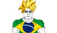 anime arm aryan brazil closed_mouth clothes country dragon_ball dragon_ball_z ear flag flag:brazil glasses hair son_goku soyjak subvariant:chudjak_front subvariant:muscular_chud super_saiyan tshirt variant:chudjak vein yellow_hair // 1729x1024 // 698.9KB