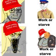 arm cap clothes communism concerned donald_trump frown glasses hammer_and_sickle hand hands_up hat libertarian maga open_mouth place_japan politics soyjak soyjak_comic star stubble subvariant:wewjak variant:soyak // 677x677 // 436.0KB