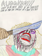 art beard clothes drawing ear flag glasses hairy knife open_mouth soyjak text tranny variant:bernd white_skin // 756x1000 // 114.7KB