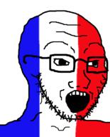 blue country flag flag:france france glasses open_mouth red soyjak stubble variant:soyak white // 644x800 // 14.6KB