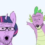 2soyjaks glasses my_little_pony open_mouth soyjak spike stubble twilight_sparkle variant:two_pointing_soyjaks // 792x792 // 202.6KB