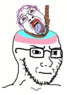 2soyjaks brain closed_mouth concerned flag frown glasses hair hanging mustache open_mouth pink_hair rope soyjak stubble suicide tranny variant:bernd variant:soyak // 352x496 // 130.7KB