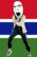 angry animated country dance flag flag:gambia full_body gambia gangnam_style glasses irl open_mouth soyjak stubble variant:cobson // 300x460 // 502.6KB