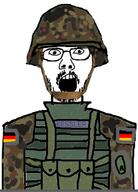 badge clothes flag flag:germany germany glasses helmet military name_tag open_mouth soyjak stubble text uniform variant:unknown // 437x606 // 152.8KB