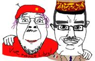 2soyjaks clothes communism ear flag flag:france france friendship glasses hair hand happy makeup mustache purple_hair smile soyjak stubble subvariant:chudjak_front swastika tranny variant:bernd variant:chudjak // 834x541 // 329.4KB