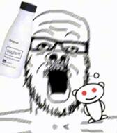 alien animated antenna bottle glasses logo mustache open_mouth plastic_bottle red_eyes reddit shaking soy soyjak soylent soylent_(original) soylent_bottle stubble variant:a24_slowburn_soyjak // 345x395 // 3.9MB