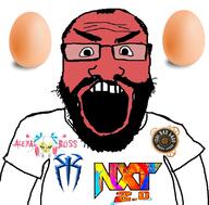 angry arm badge beard clothes egg glasses logo meta:tagme open_mouth pw_(4chan) red_skin soyjak subvariant:science_lover text tshirt variant:markiplier_soyjak wwe // 800x789 // 222.1KB