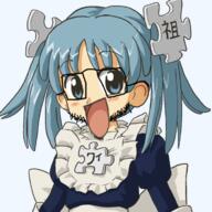 anime blue_eyes blue_hair clothes ear female glasses hair jigsaw_puzzle maid ornament soyjak stretched_mouth stubble variant:unknown white_skin wikipe-tan wikipedia // 698x698 // 282.5KB